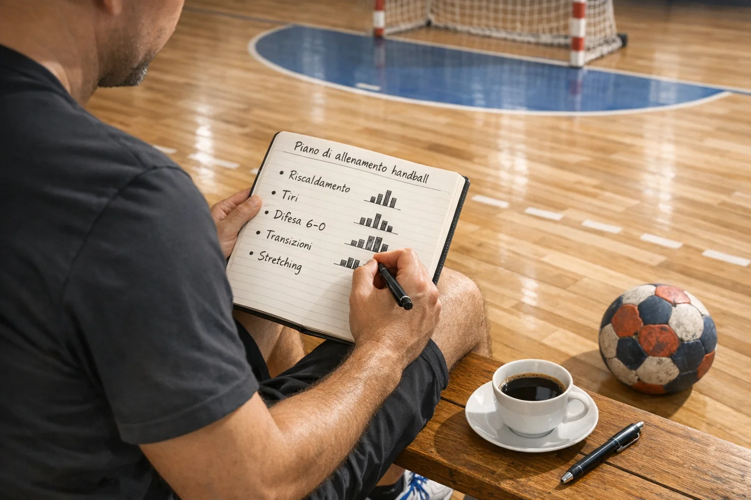Person plant Wettstrategie mit Notizbuch und Stift auf einem Schreibtisch