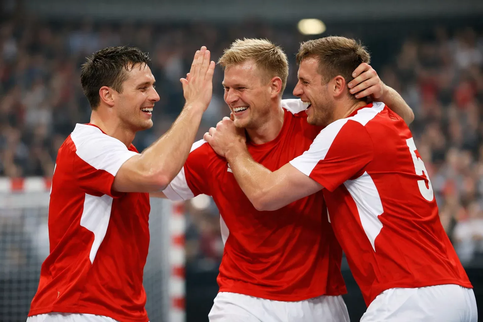 Dänische Handballspieler feiern einen Torerfolg