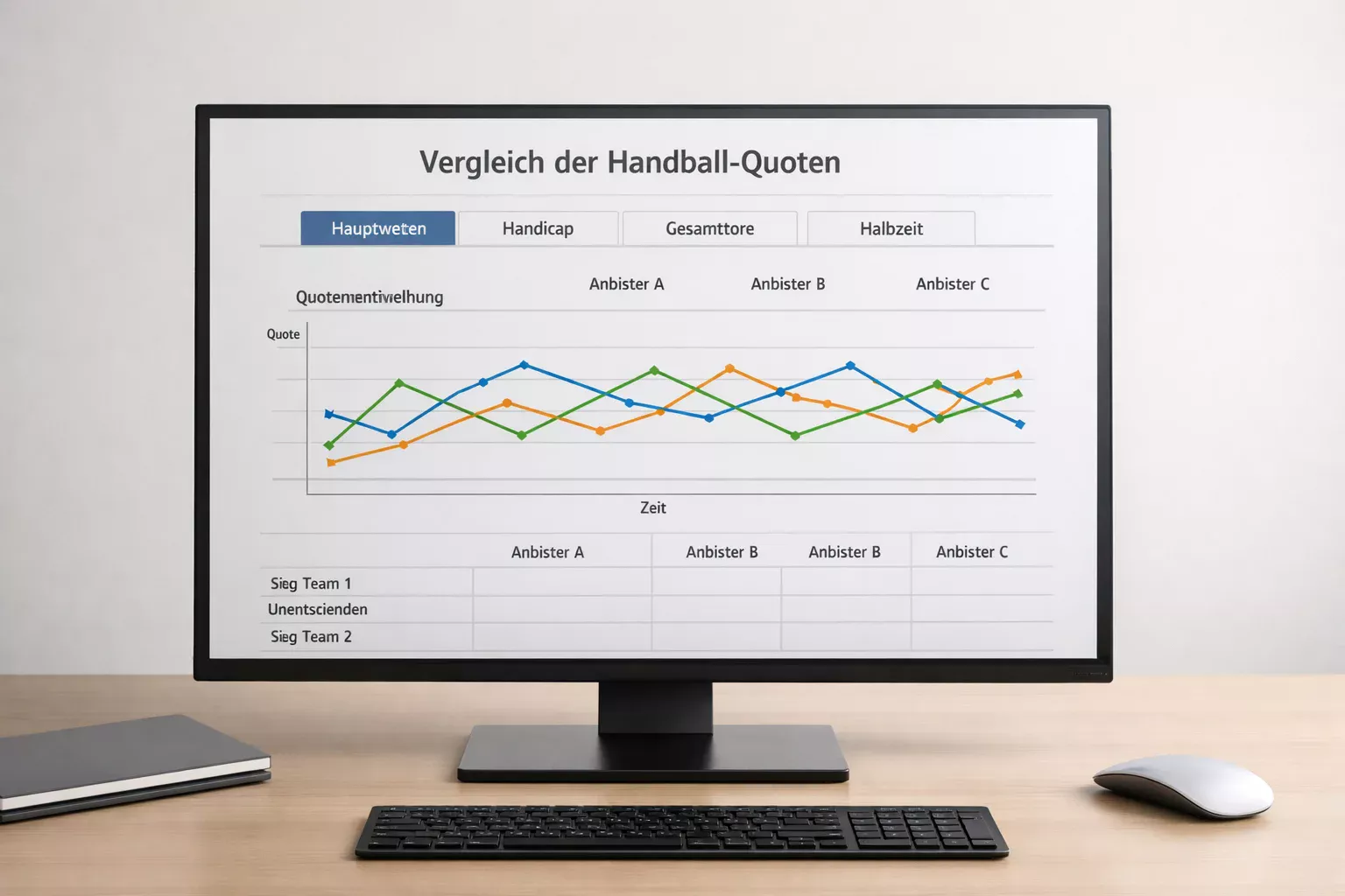 Bildschirm mit Wettquoten und einfacher Liniendiagramm-Analyse