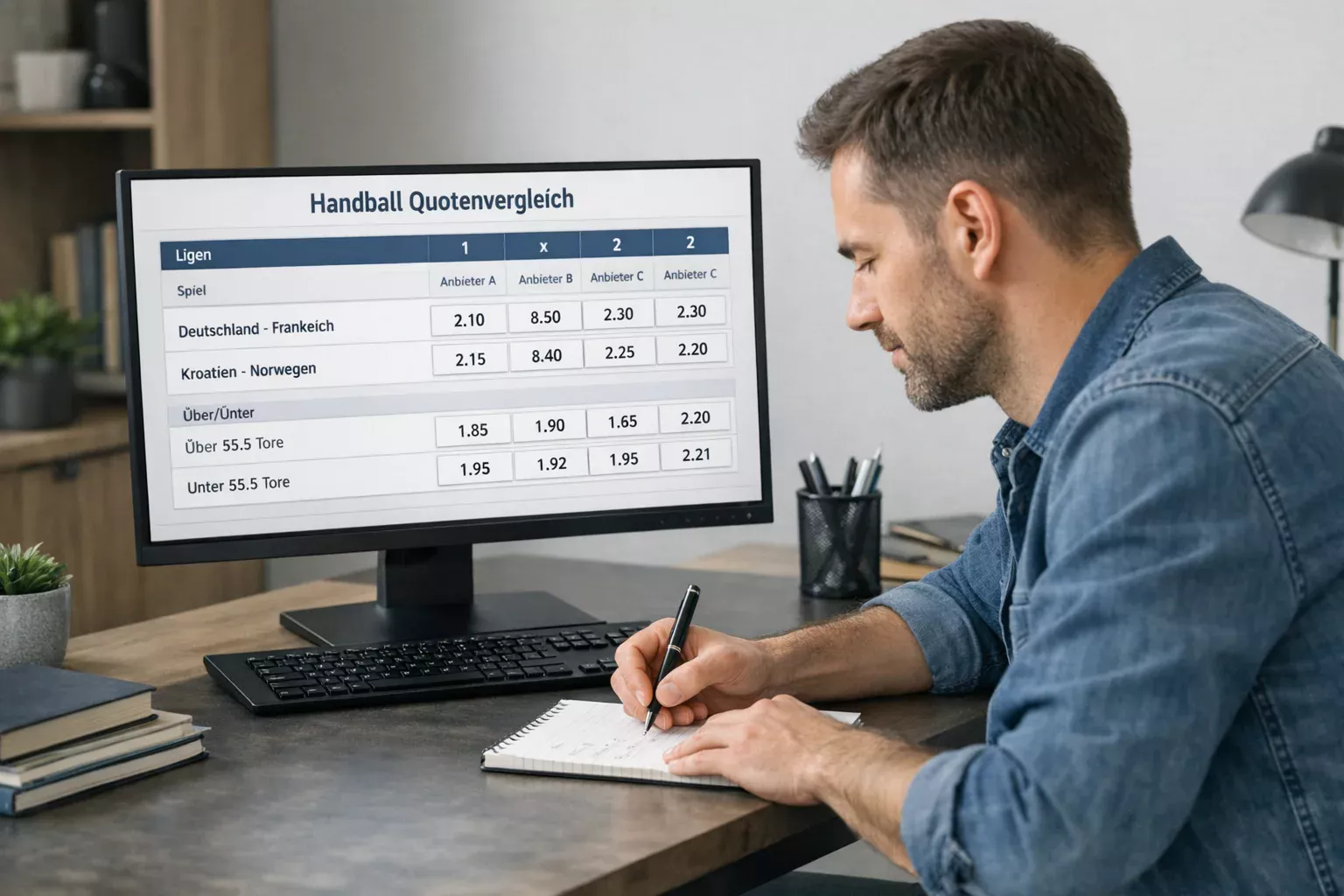 Person vergleicht verschiedene Wettquoten am Computer
