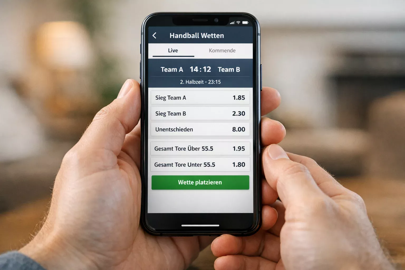 Person nutzt Sportwetten-App auf dem Smartphone