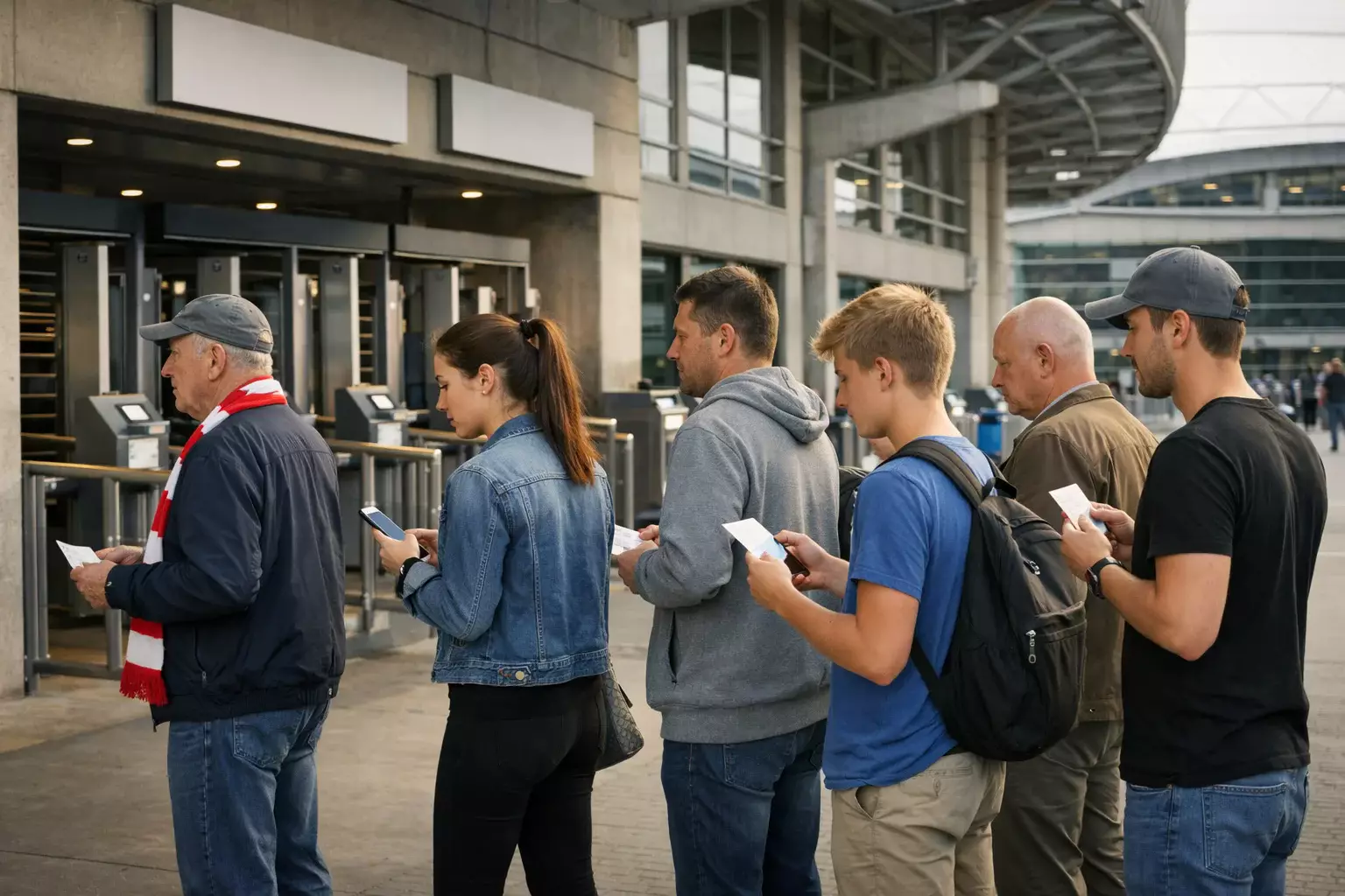 Handballfans kaufen Tickets am Eingang der Arena